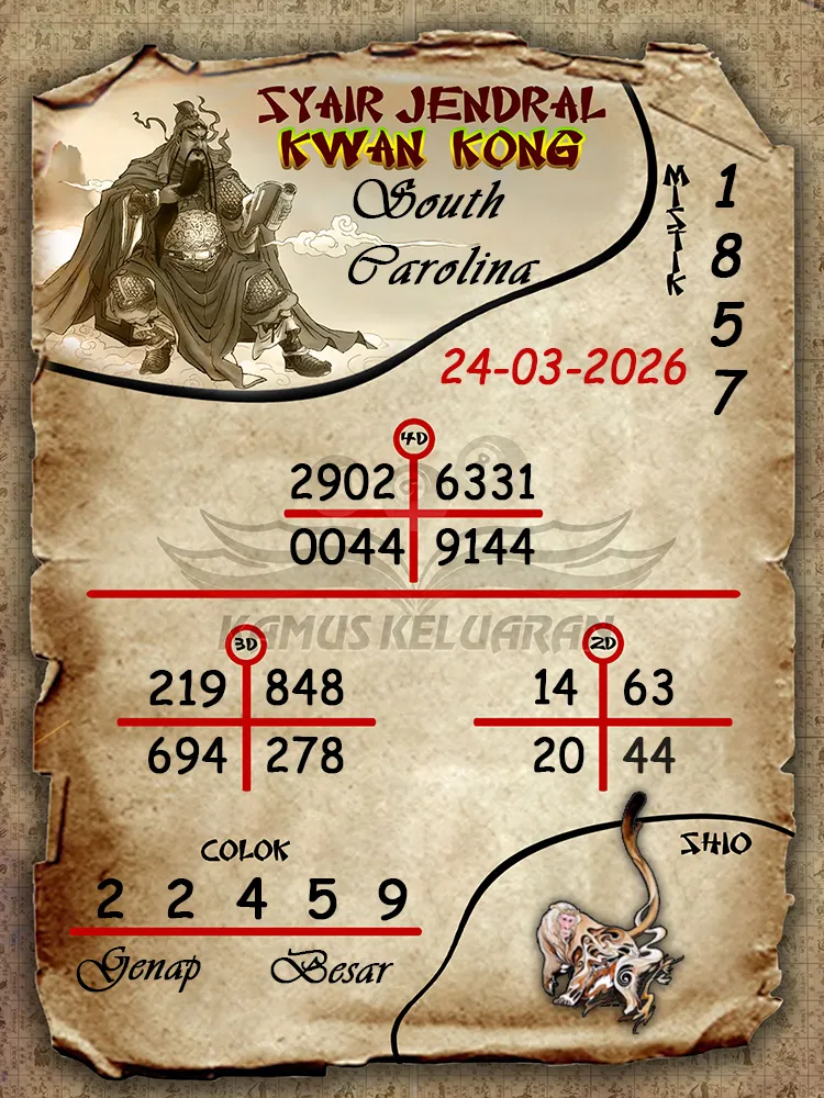 Syair Jendral Kwan Kong South Carolina 24 03 2026