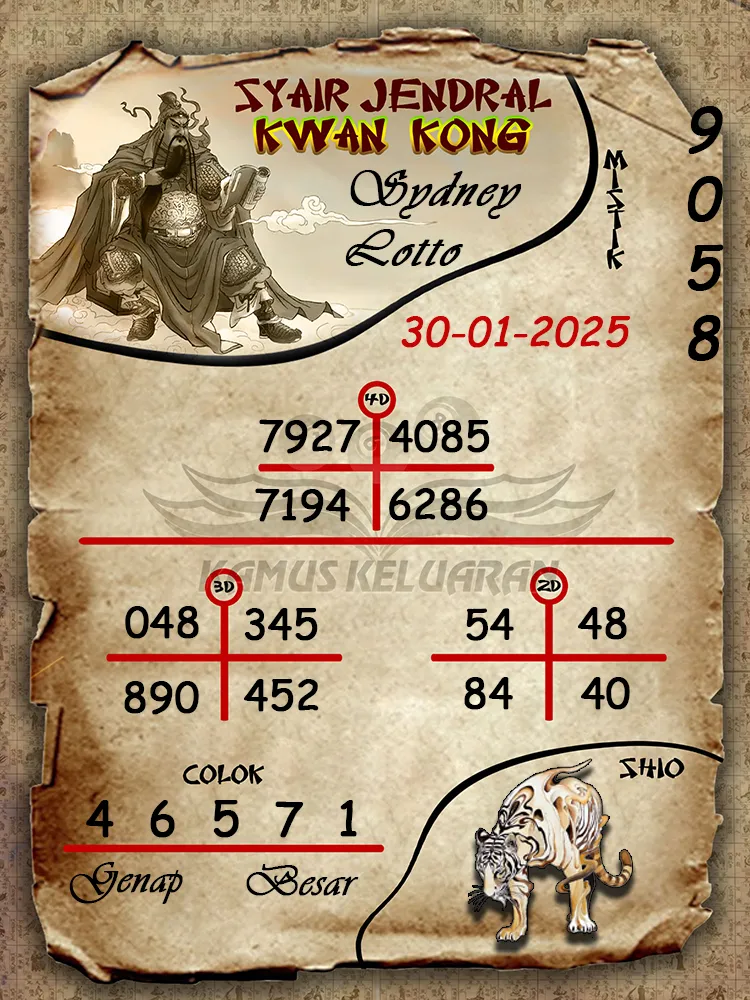 syair jendral kwan kong sydney lotto 30 01 2025