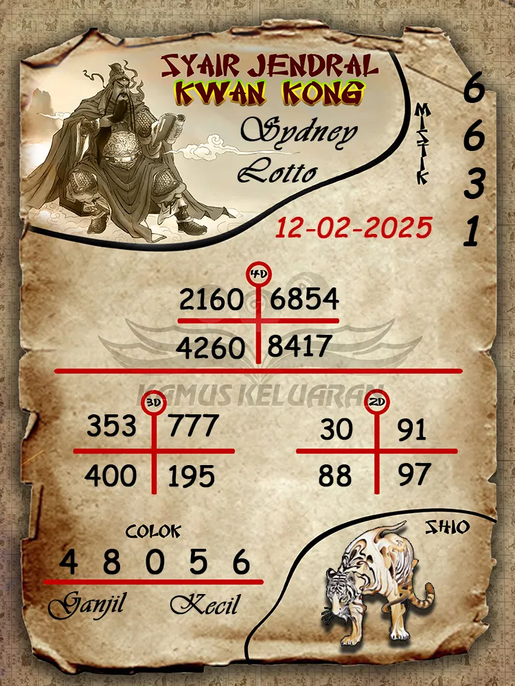 syair jendral kwan kong sydney lotto 12 02 2025