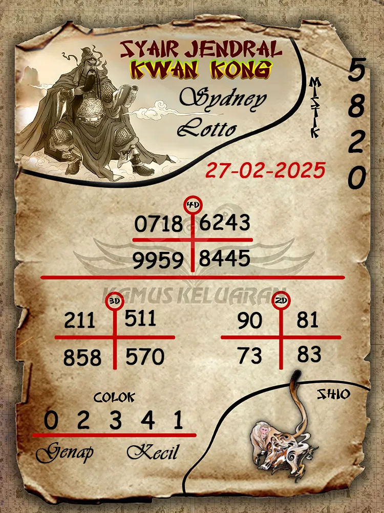 syair jendral kwan kong sydney lotto 27 02 2025