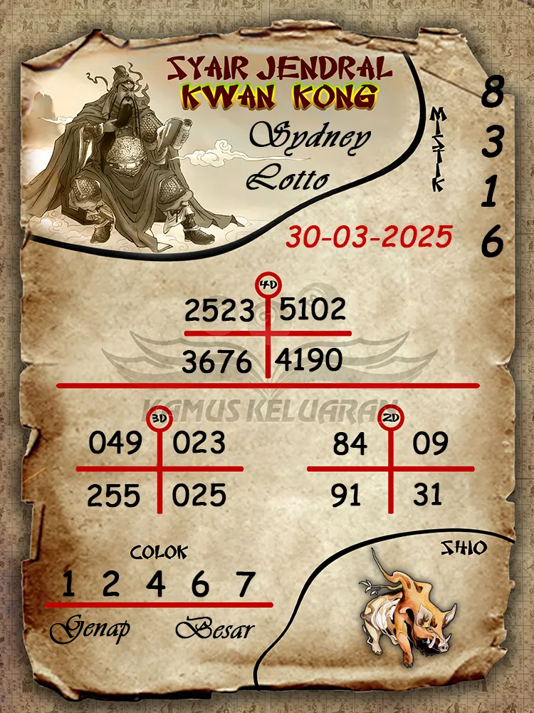 syair jendral kwan kong sydney lotto 30 03 2025