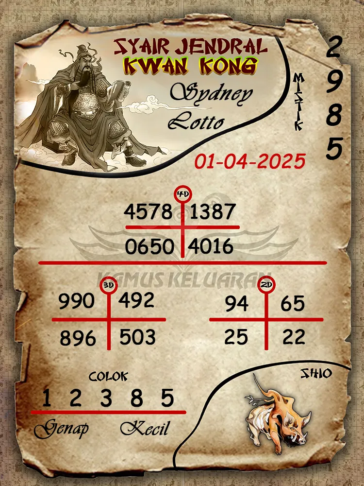 syair jendral kwan kong sydney lotto 01 04 2025