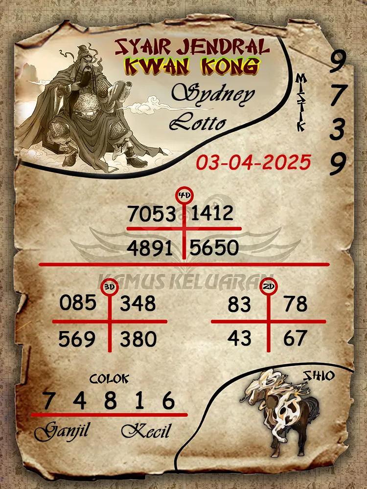 syair jendral kwan kong sydney lotto 03 04 2025