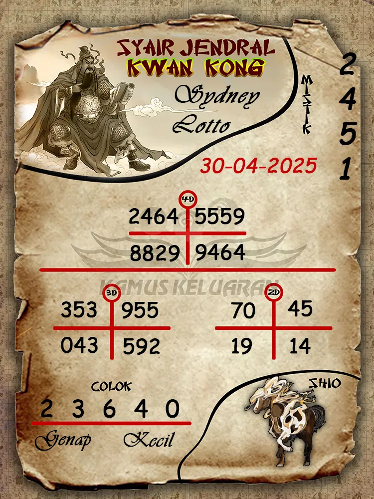 syair jendral kwan kong sydney lotto 30 04 2025