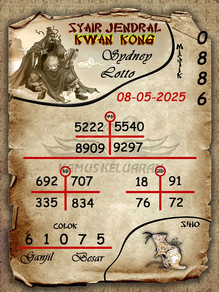 syair jendral kwan kong sydney lotto 08 05 2025