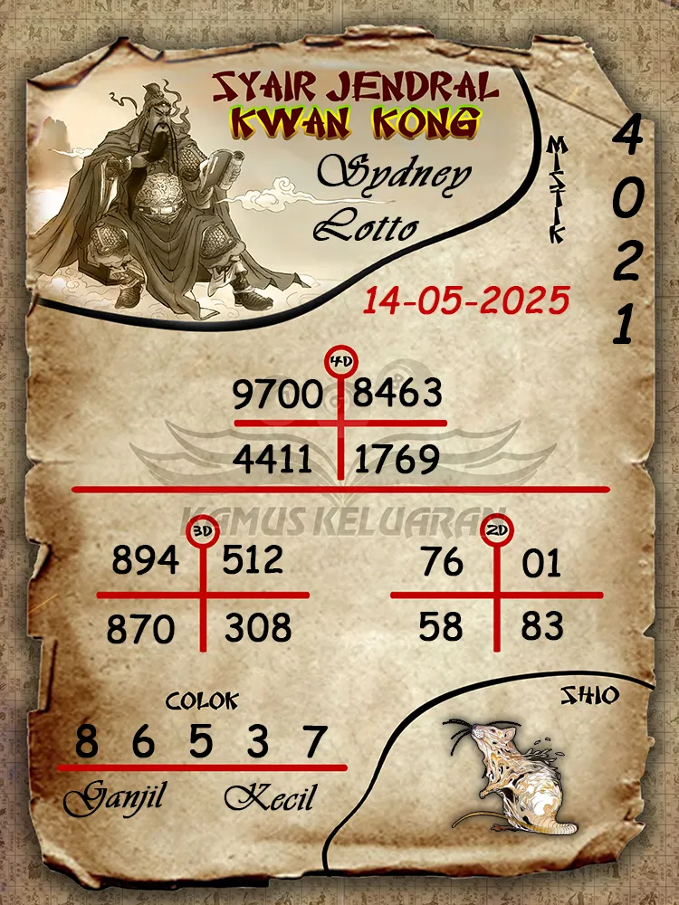 syair jendral kwan kong sydney lotto 14 05 2025