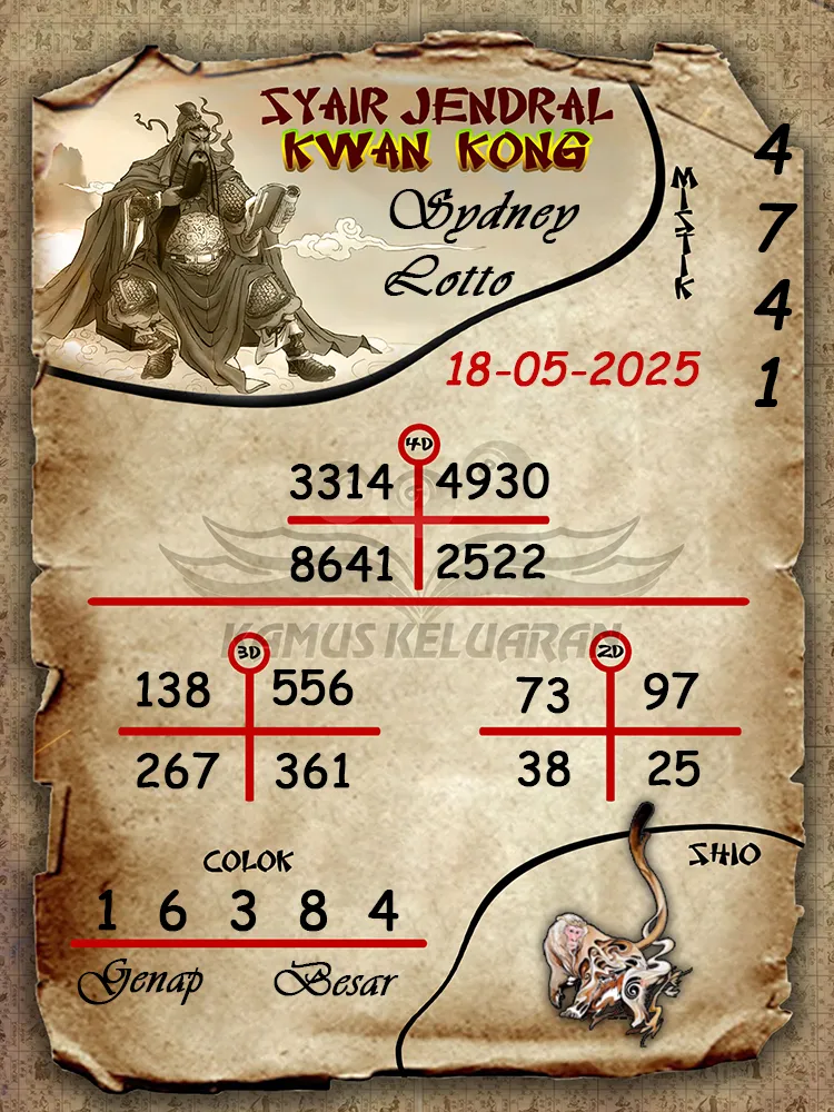 syair jendral kwan kong sydney lotto 18 05 2025