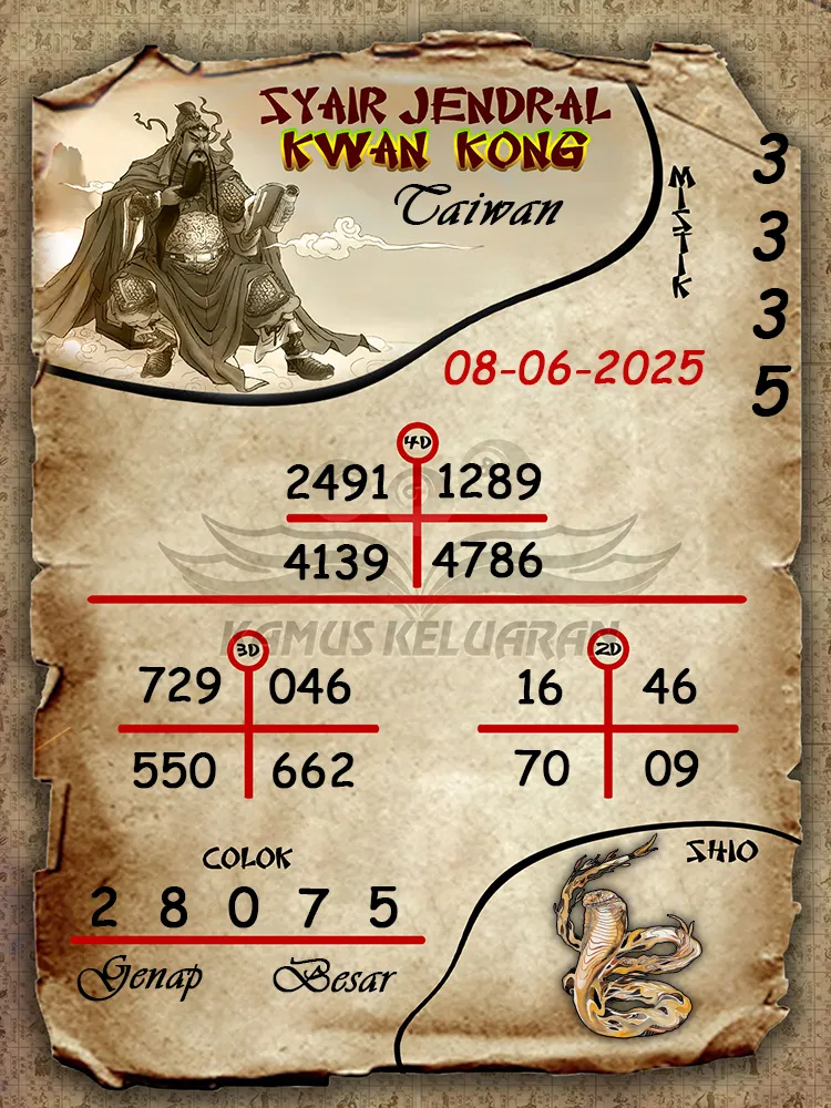 syair jendral kwan kong taiwan 08 06 2025