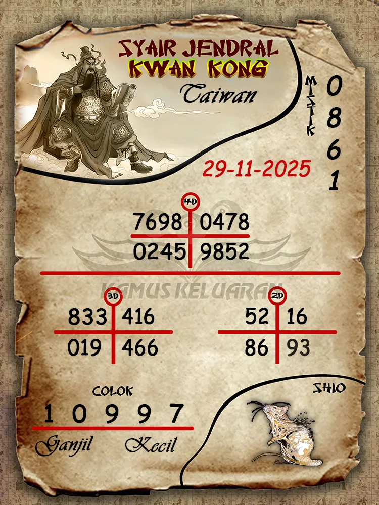 Syair Jendral Kwan Kong Taiwan 29 11 2025