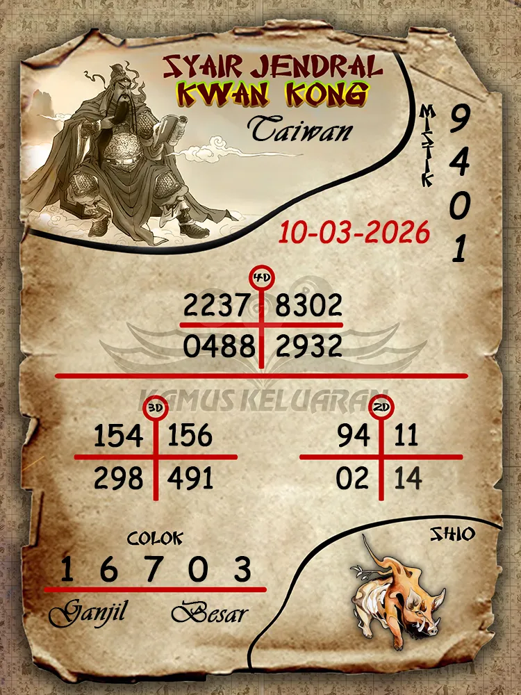 Syair Jendral Kwan Kong Taiwan 10 03 2026