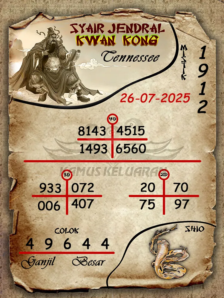 syair jendral kwan kong Tennessee 26 07 2025