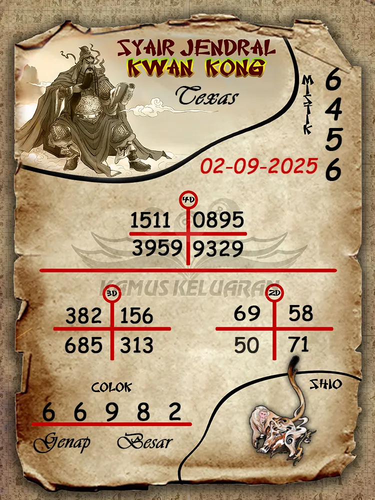 syair jendral kwan kong Texas 02 09 2025