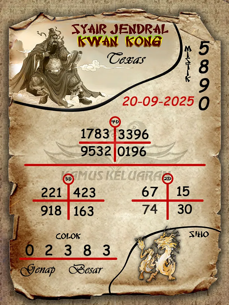 syair jendral kwan kong Texas 20 09 2025