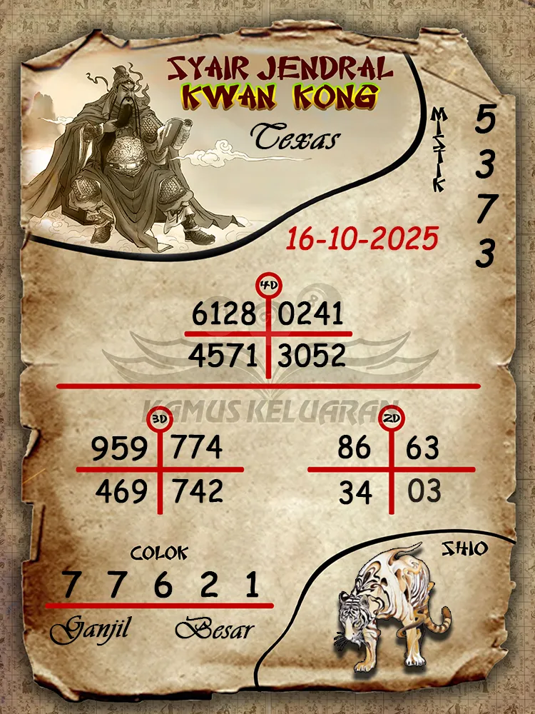 Syair Jendral Kwan Kong Texas 16 10 2025