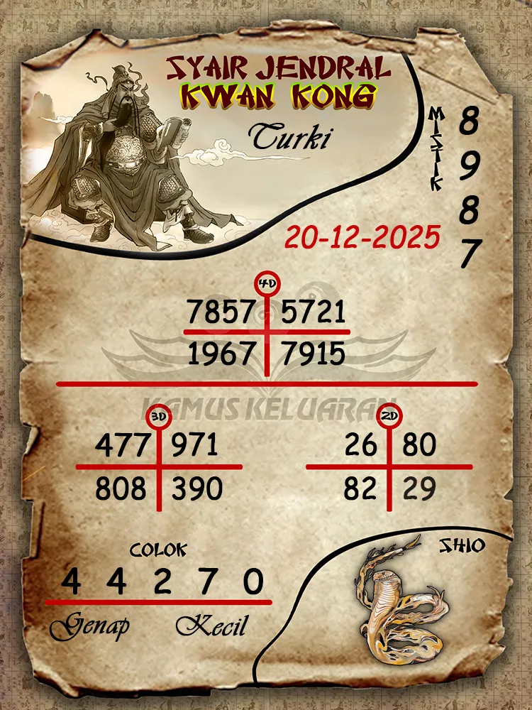 Syair Jendral Kwan Kong Turki 20 12 2025