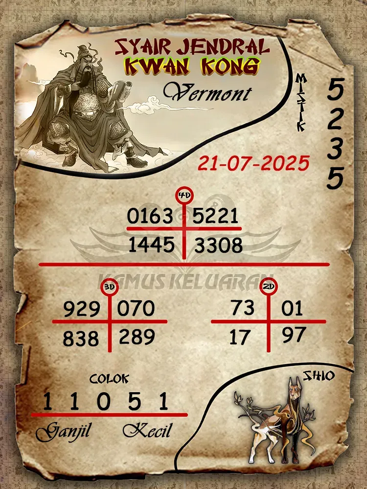syair jendral kwan kong Vermont 21 07 2025