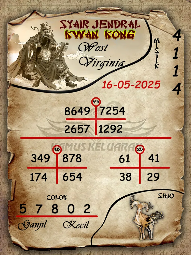 syair jendral kwan kong west virginia 16 05 2025