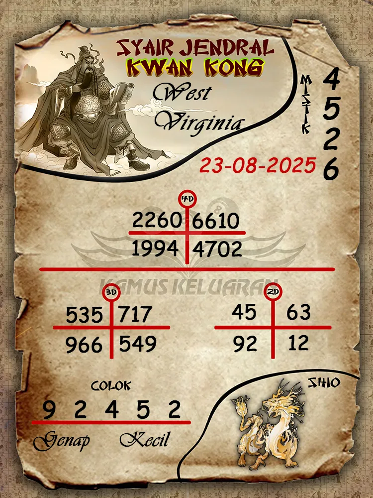 syair jendral kwan kong West Virginia 23 08 2025